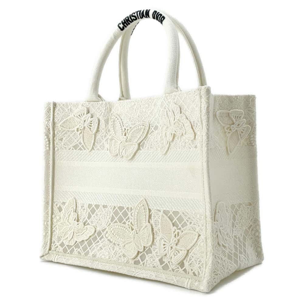 Dior Embroidery Book White Bag Tote  Butterfly Christian Handbag
